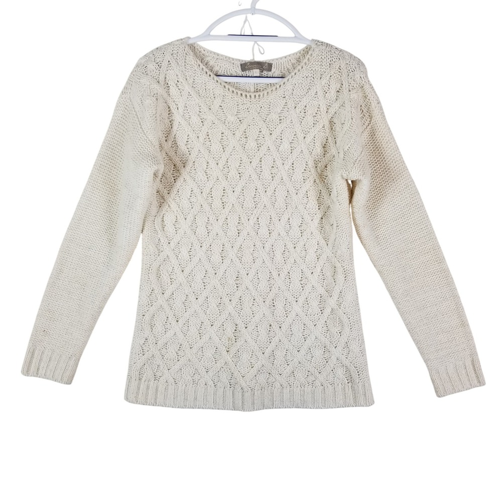 Bianca B. Cable Knit Sweater Womens L Cream Gold Metallic Wool‎ Blend Italy